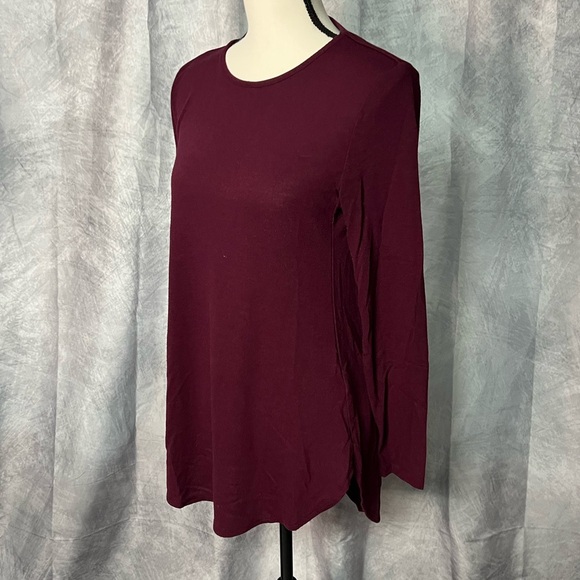 Joan Vass New York Burgundy Crew Neck Long Sleeve Tunic - Medium - Picture 3 of 10